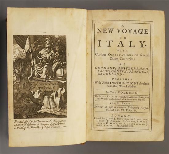 Mission, Francois Maximilien - A New Voyage to Italy, 5th edition, 2 vols in 4, calf, front board of vol 1 almost